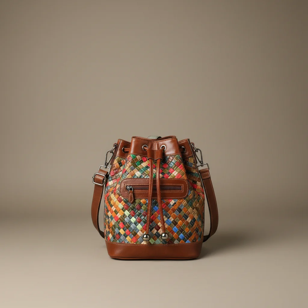 Sac tressé seau cuir multicolore - Vue 5 - sac tressé