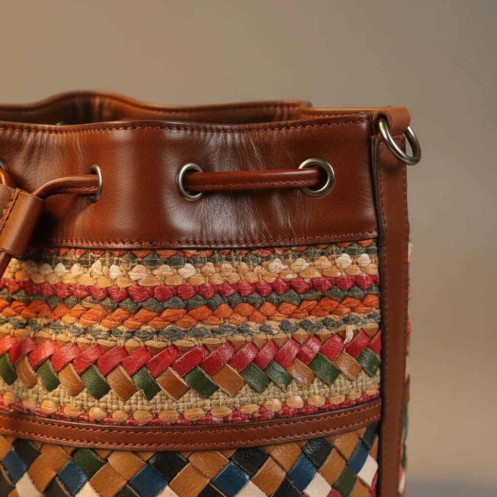 Sac tressé seau cuir multicolore - Vue 7 - sac tressé